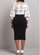 Graffiti Print Black Round Neck Bodycon Dress