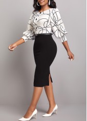 Graffiti Print Black Round Neck Bodycon Dress