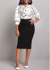 Graffiti Print Black Round Neck Bodycon Dress