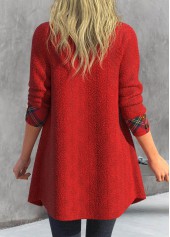 Plaid Button Red Shirt Collar Long Sleeve Coat