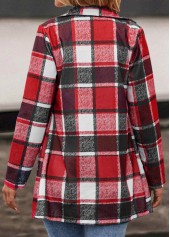 Plaid Pocket Red Lapel Long Sleeve Coat