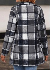 Plaid Pocket Dark Grey Lapel Long Sleeve Coat