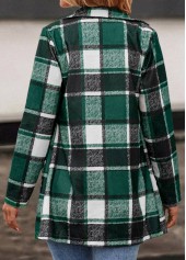 Plaid Pocket Green Lapel Long Sleeve Coat