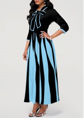 Geometric Print Pocket Light Blue Maxi Dress