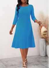 3/4 Sleeve Neon Blue Round Neck Dress