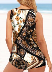 Patchwork Metal Ring Multi Color Tankini Set