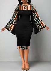 African Tribal Print Patchwork Black Bodycon Dress