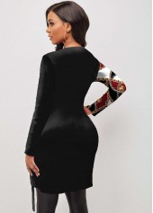 Chain Print Split Black Long Sleeve T Shirt