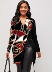 Chain Print Split Black Long Sleeve T Shirt