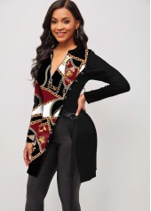 Chain Print Split Black Long Sleeve T Shirt