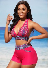 Tribal Print Tie Hot Pink Bikini Set