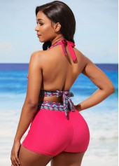 Tribal Print Tie Hot Pink Bikini Set
