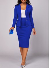 Royal Blue Lapel Long Sleeve Two Piece Suit