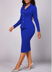 Royal Blue Lapel Long Sleeve Two Piece Suit