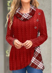Plus Size Red Plaid Long Sleeve Sweatshirt