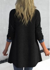 Plus Size Black Long Sleeve Shirt Collar Coat
