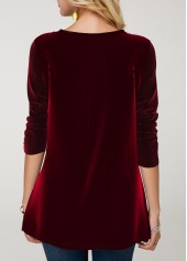 Plus Size Wine Red Long Sleeve Sweatshirt