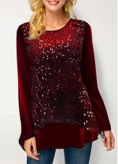 Plus Size Wine Red Long Sleeve Sweatshirt