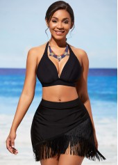 Tie Back Black Backless Bikini Set