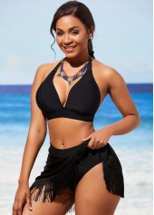 Tie Back Black Backless Bikini Set