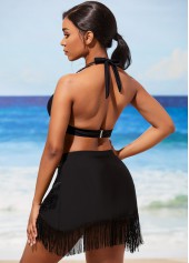 Tie Back Black Backless Bikini Set