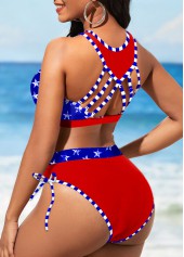 Flag Print Cut Out Red Bikini Set