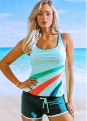 Striped Green Wide Strap Tankini Set