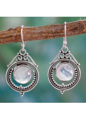Round Detail Metal Silvery White Earrings