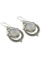 Round Detail Metal Silvery White Earrings