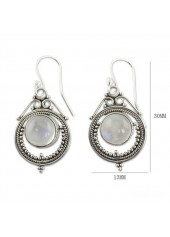 Round Detail Metal Silvery White Earrings