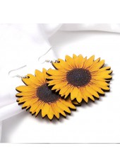 1 Pair Wood Yellow Sunflower Design Earrings