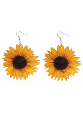 1 Pair Wood Yellow Sunflower Design Earrings