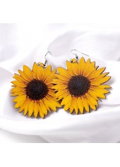 1 Pair Wood Yellow Sunflower Design Earrings