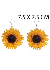 1 Pair Wood Yellow Sunflower Design Earrings