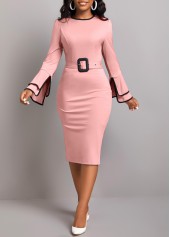 Belted Dusty Pink Round Neck Dress