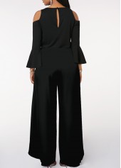 Sequin Long Sleeve Black V Neck Jumpsuit | Rosewe.com - USD $38.98