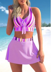 Striped Criss Cross Light Purple Bikini Set