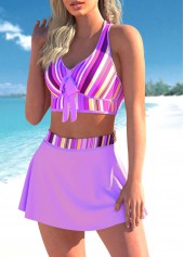 Striped Criss Cross Light Purple Bikini Set