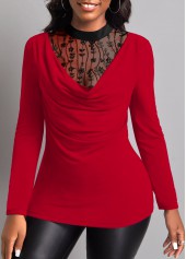 Fake 2in1 Lace Stitching Red T Shirt