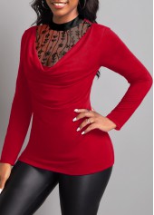 Fake 2in1 Lace Stitching Red T Shirt