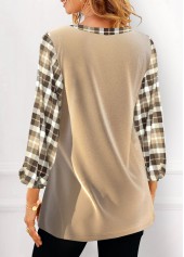 Plaid 3/4 Sleeve Champagne Velvet Blouse