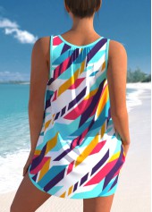 Geometric Print Bowknot Cyan Tankini Top-No Bottom