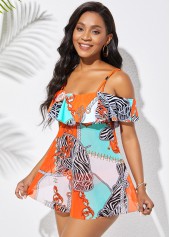 Zebra Print Ruffle Multi Color Swimdress Top-No Bottom