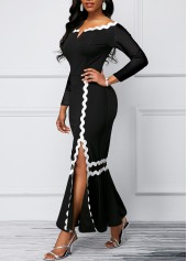Contrast Binding Off Shoulder Black Dress