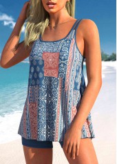 Navy Tribal Print Double Straps Tankini Set