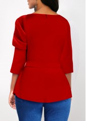 Asymmetry Red 3/4 Sleeve Boat Neck Blouse