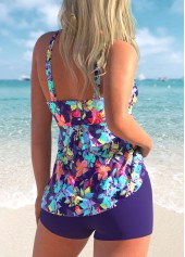 Leaf Print Wide Strap Purple Tankini Top-No Bottom
