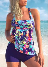 Leaf Print Wide Strap Purple Tankini Top-No Bottom