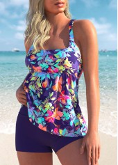 Leaf Print Wide Strap Purple Tankini Top-No Bottom