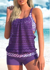 Leopard Lace Purple Faux Two Piece Tankini Top-No Bottom